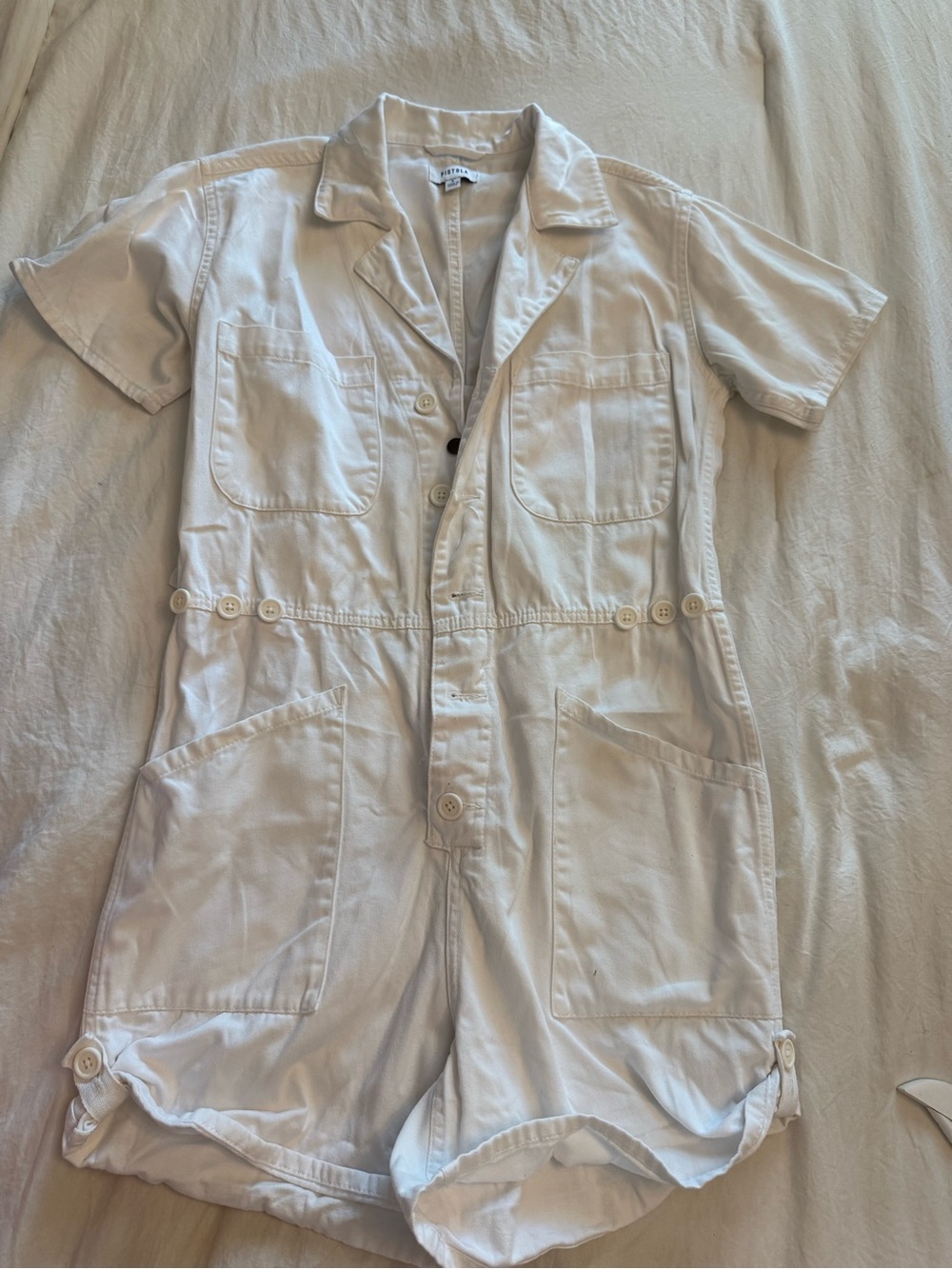 pistola White Short-Sleeve One-Piece Romper